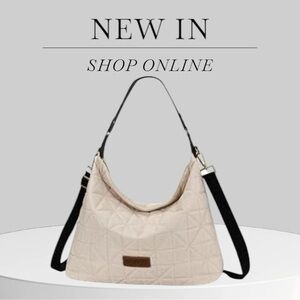 Cream Quilted Shoulder Bag with Black Strap